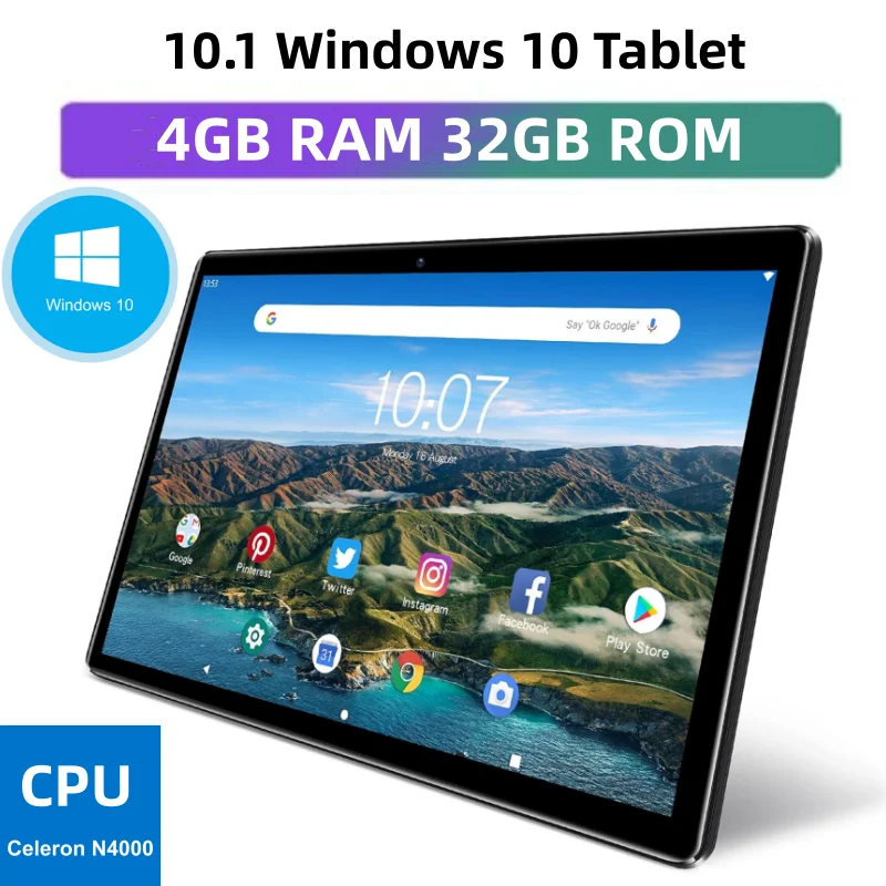 4GB RAM 32GB ROM 10.1 INCH Windows 10 Tablet 1280*800 IPS HDMI 64-bit Intel Celeron N4000 CPU WIFI Bluetooth 4.0