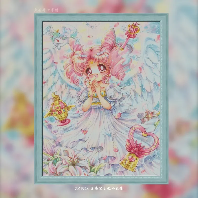 [ZZ1928-Moon Princess Little Angel] DIY Cross Stitch Kit 14CT 16CT, Creative Needlework Project, Preprinted Fabric