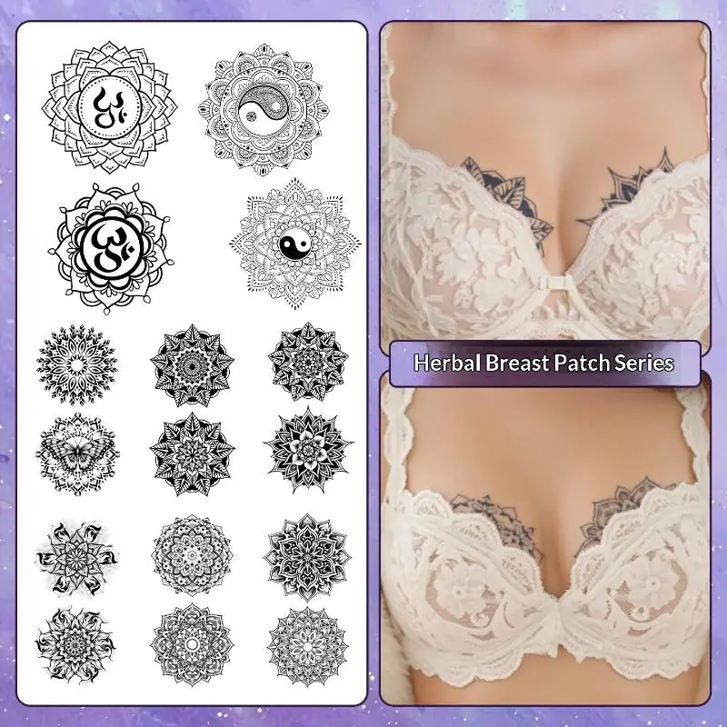 Waterproof Datura Temporary Breast Tattoos Herbal Extract Long Lasting 2-8 Sheets Safe for Women Party Body Decoration