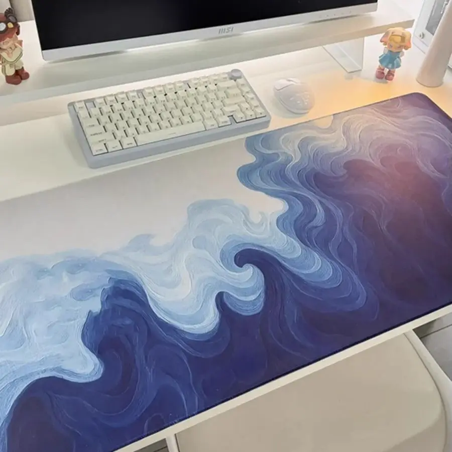 Waves Ink Wash Painting Scenery Rubber Mouse Pad Gaming Large Small Laptop Deskmat Keyboard Mat Stitched Edge Non-Slip Desk Pad