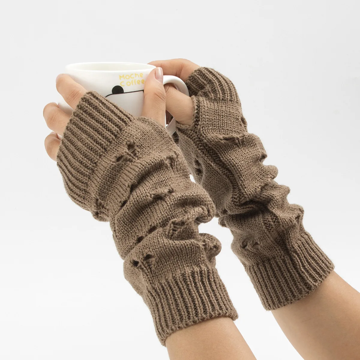 

Women Arm Crochet Knitting Hollow Heart Mitten Winter Outdoor Warmer Gloves Stylish Girls 29cm Long Fingerless Sleeve Gloves Hot