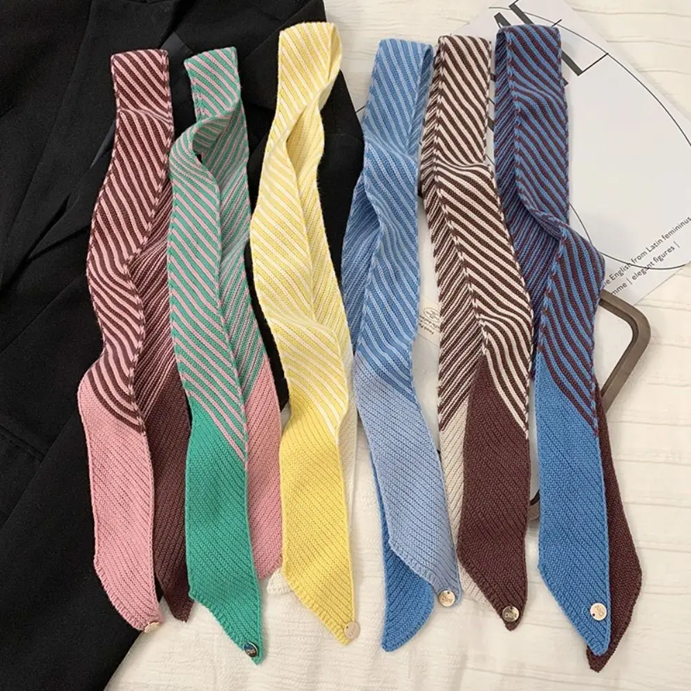 

All-match Color Blocking Knitted Narrow Scarf Soft Striped Korean Casual Scarf Clothing Accessories Warm Y2K Thin Scarf Female