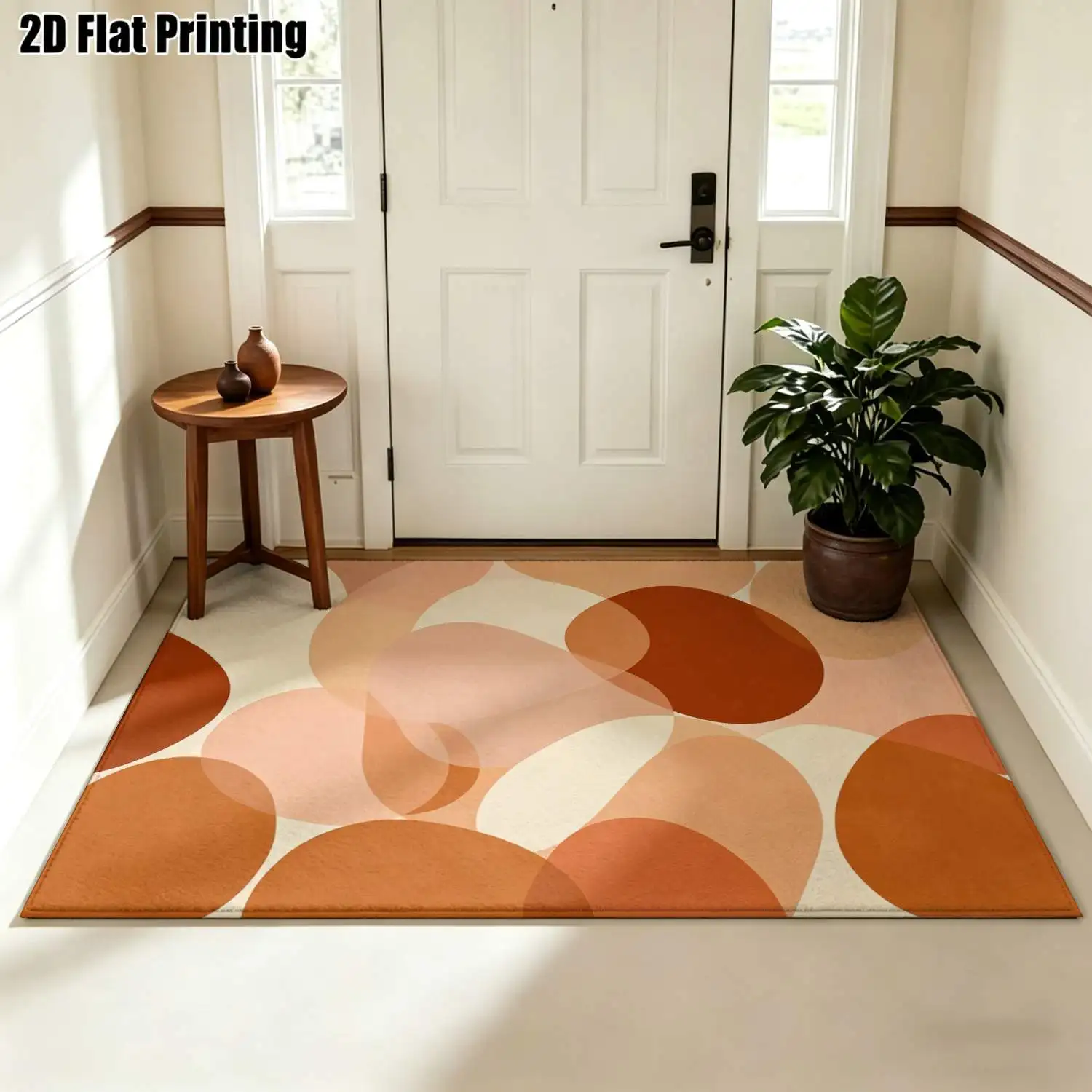 1Pc 2D Printed Carpet: Warm Orange Pink Abstract Circular Spots, Nordic/Instagram Style, Modern Simple Geometric Pattern, Home Decor, Multi-Size, Machine Washable, Suitable for Entrance/Dining Room/Foyer/Bedroom/Living Room