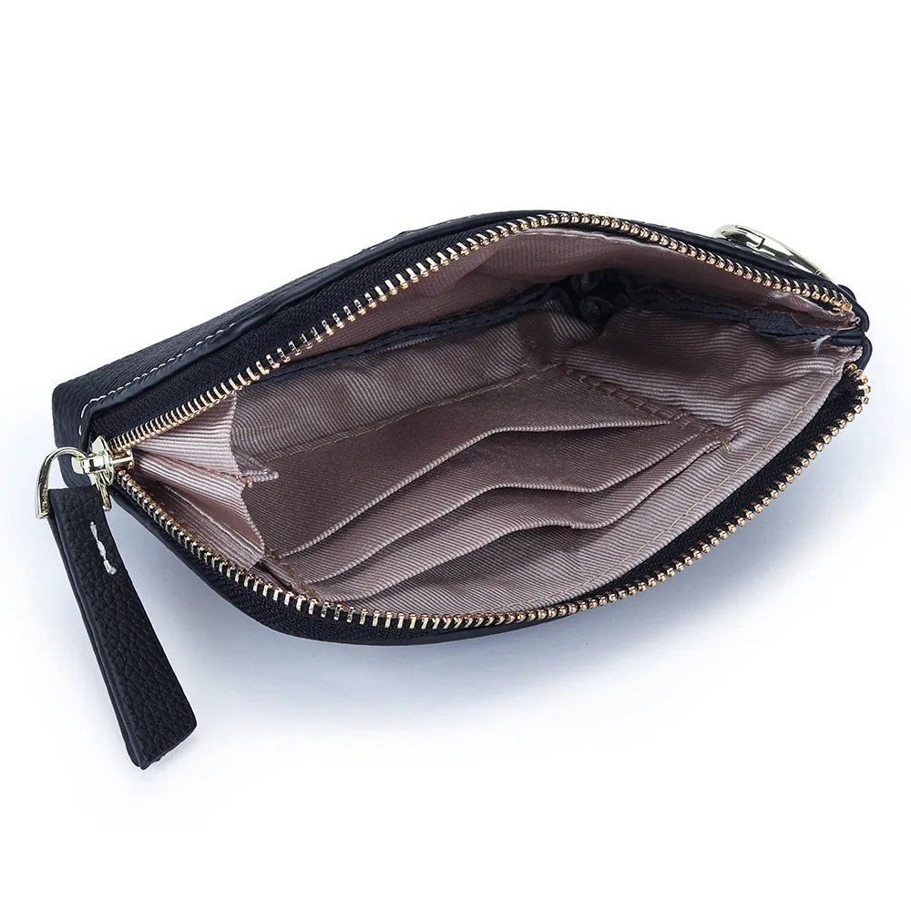 Bolso pequeño de cuero de vaca para mujer, cartera Simple con cremallera, gran capacidad, 2024