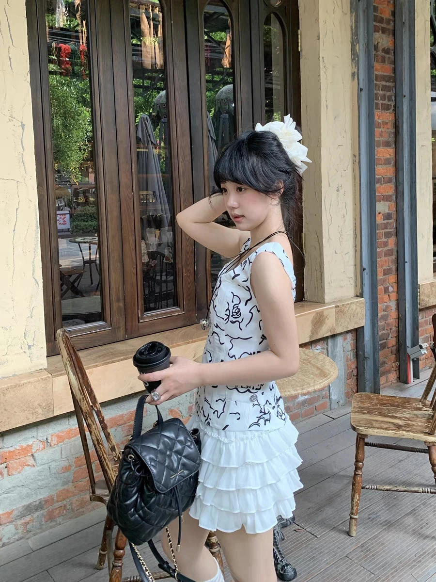 المرأة الصيف الحلو الطبقات الكشكشة Pantskirt سيدة مرونة الخصر ضئيلة قصيرة Pantskirt
