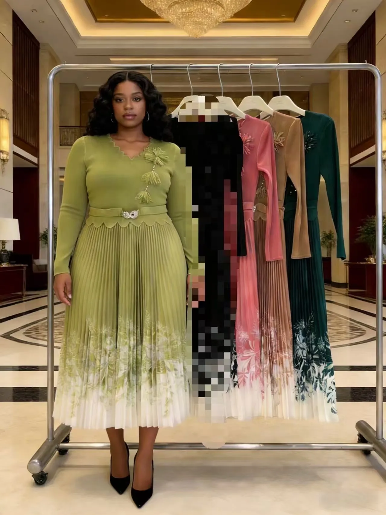 

Новое модное платье Miyake с эффектом помятости, свободного кроя, с V-образным вырезом, тонкое, с объемным декором, элегантное, длинное.