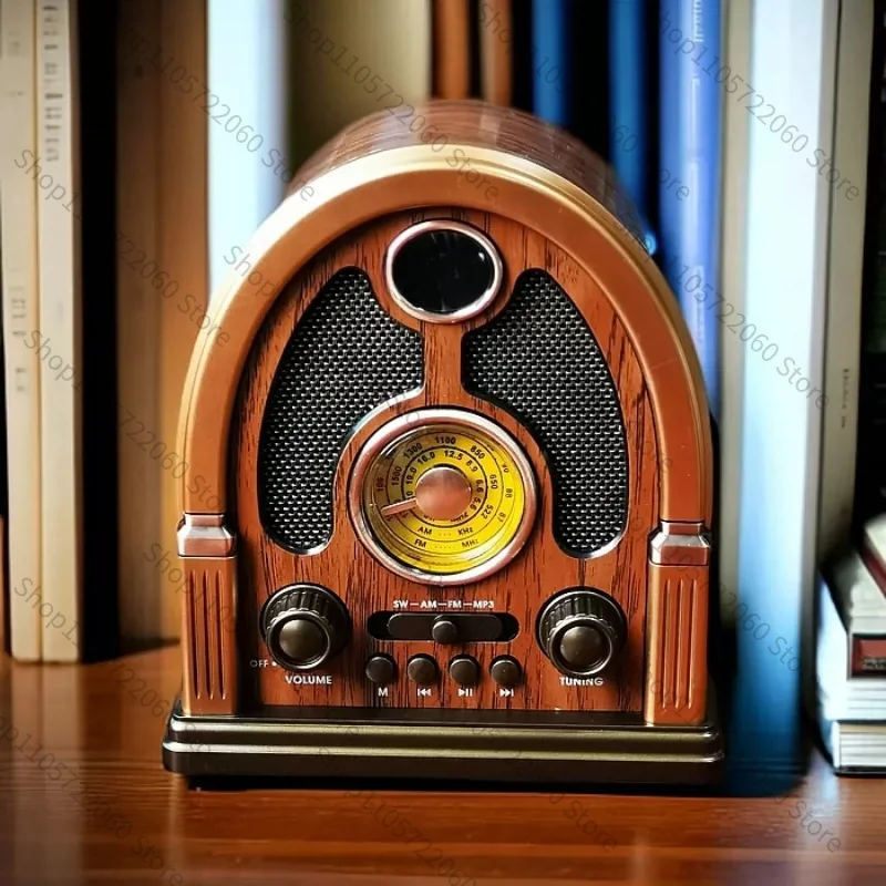 Nostalgic Retro Desktop Radio, FM Medium Wave Shortwave Wireless Bluetooth Speaker, Card Insertion Audio Charging