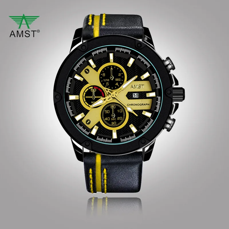 AMST luminous quartz watch fashion and leisure waterproof student belt chronograph men's watch manufacturer**