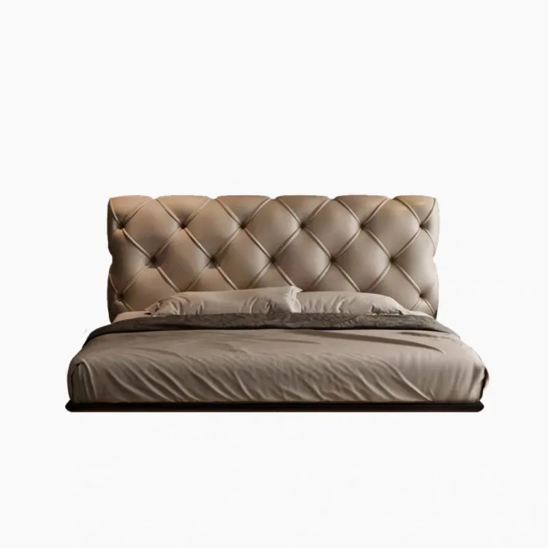 

Italian light luxury leather bed, modern Internet celebrity master bedroom soft bed