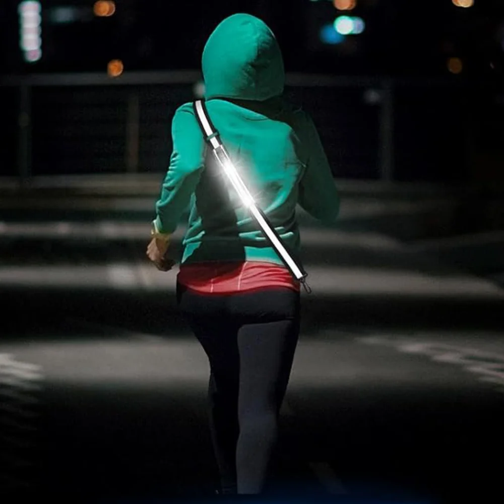 USB LED Reflective Belt Sash Adjustable Length Rechargeable Walking Gear Light Weight Safety Light