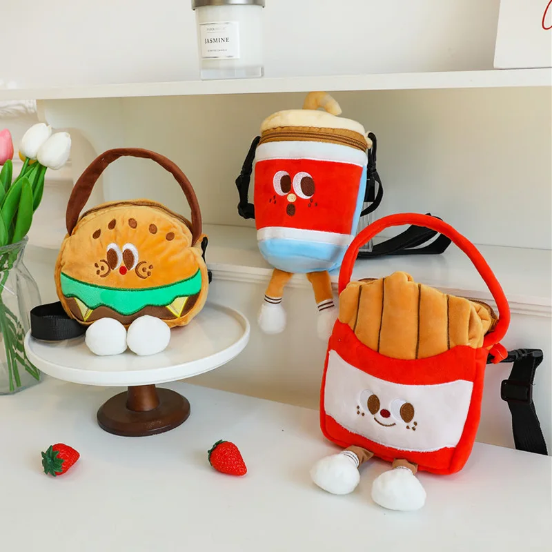 Cartoon Children Messenger Bags Soft Cute Hamburger Cola French Fries Kids Bag Coin Purse Small Baby Travel Bags for Girls Boys