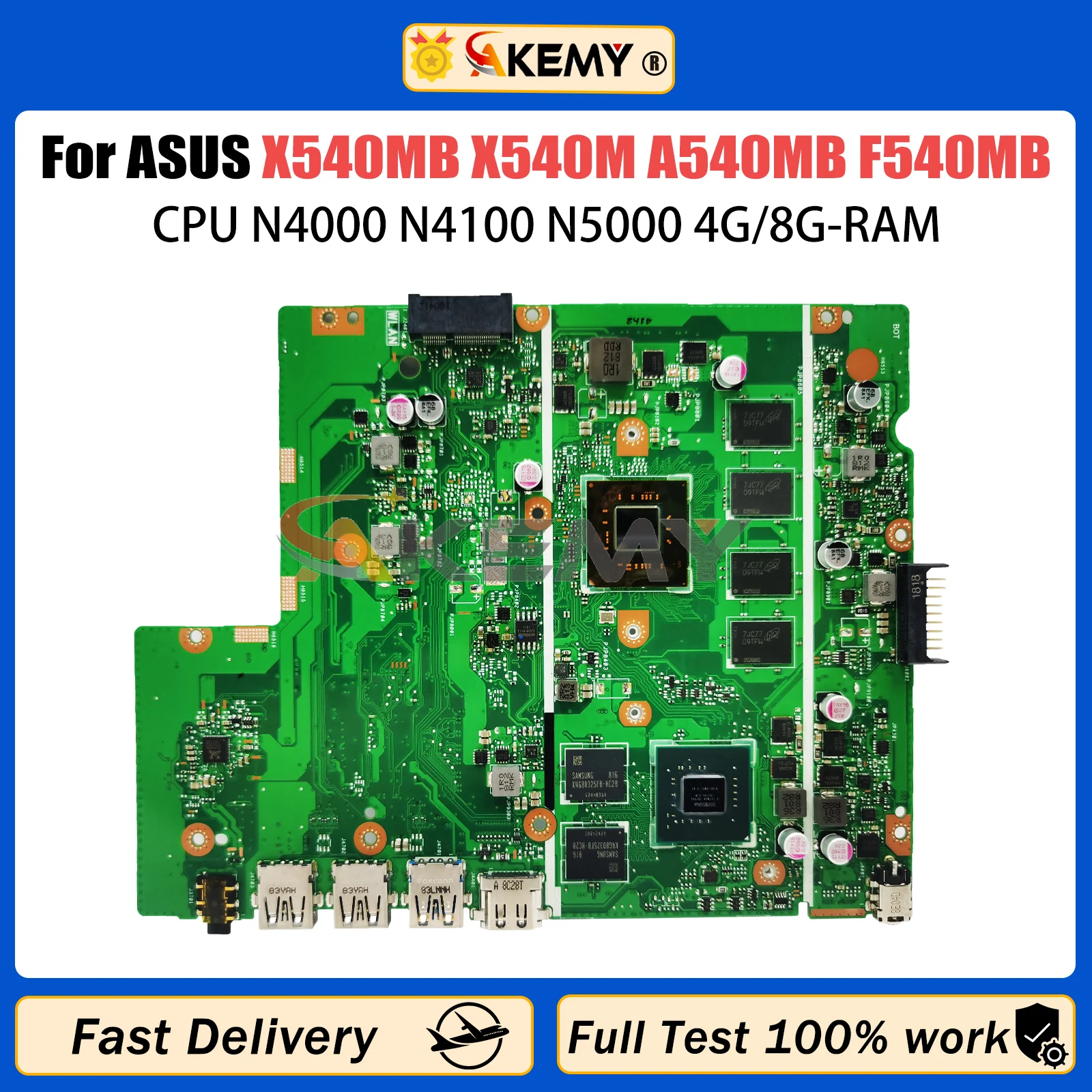 

AKEMY X540MB Mainboard For ASUS X540M A540MB F540MB Laptop Motherboard With N4000 N4100 N5000 CPU 4G/8G-RAM 100% test OK