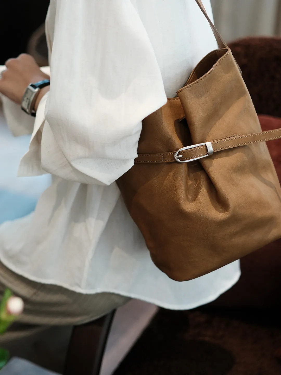 Vintage organizer designer handmade genuine leather women's shoulder bag weekend party luxury soft cow leather underarm bag