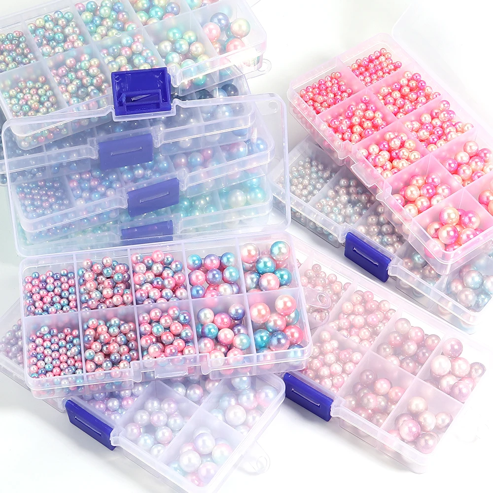 1 Box ABS Non Porous Multi-Color Imitation Pearl Ten Box Set Plastic Round Loose Spacer Beads For DIY Jewelry Making Accessories