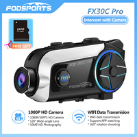 Fodsports FX30C Pro Bluetooth5.0 Helmet Intercom with Camera DVR Motorcycle Video Recorder Music Sharing 2 Riders 1000m FM Radio