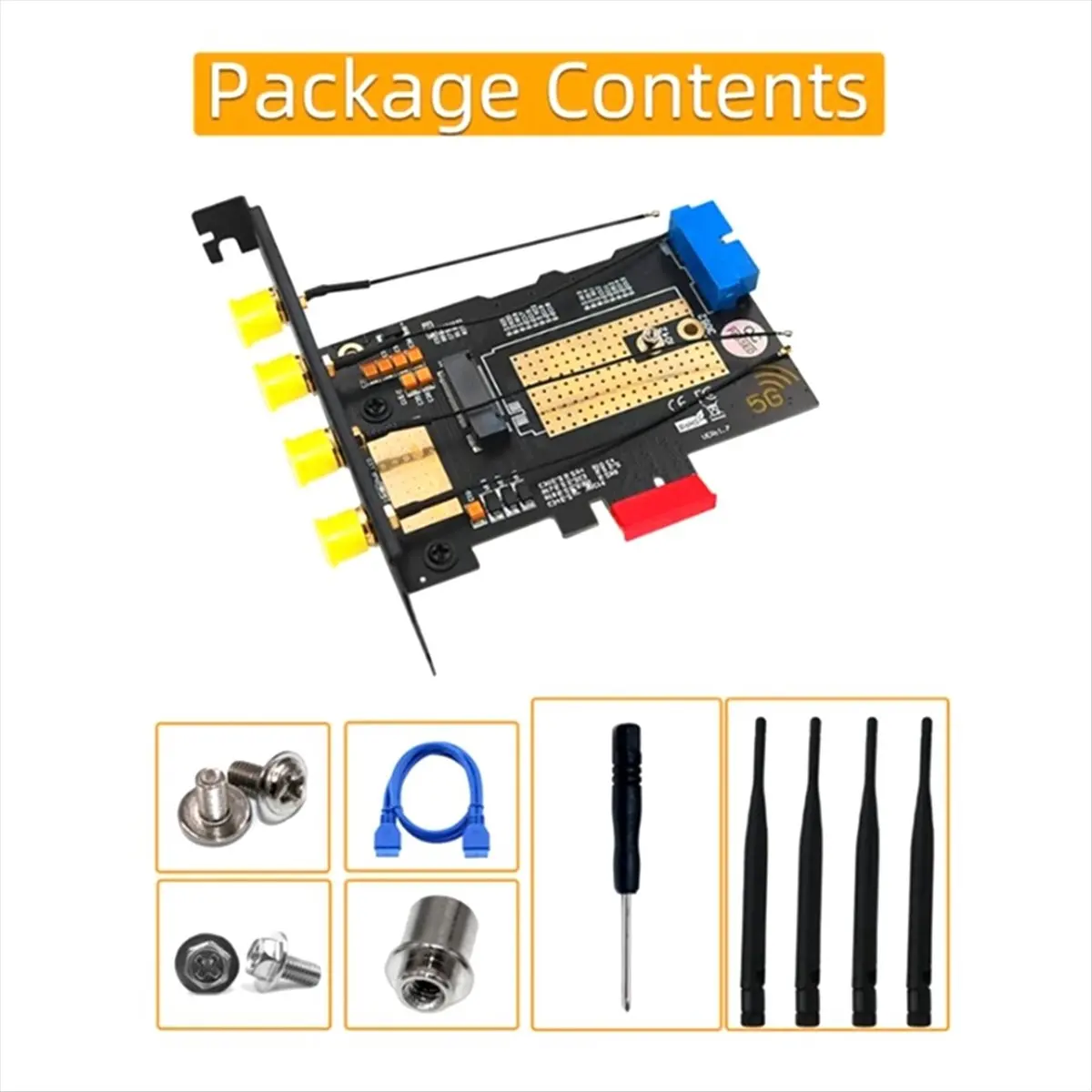 A14G M.2 B Key USB3.0 & PCIe 5G Dual Bus 5G-WWAN Card Adapter Card, Desktop Adapter Card with 4 Antennas SIM Slots