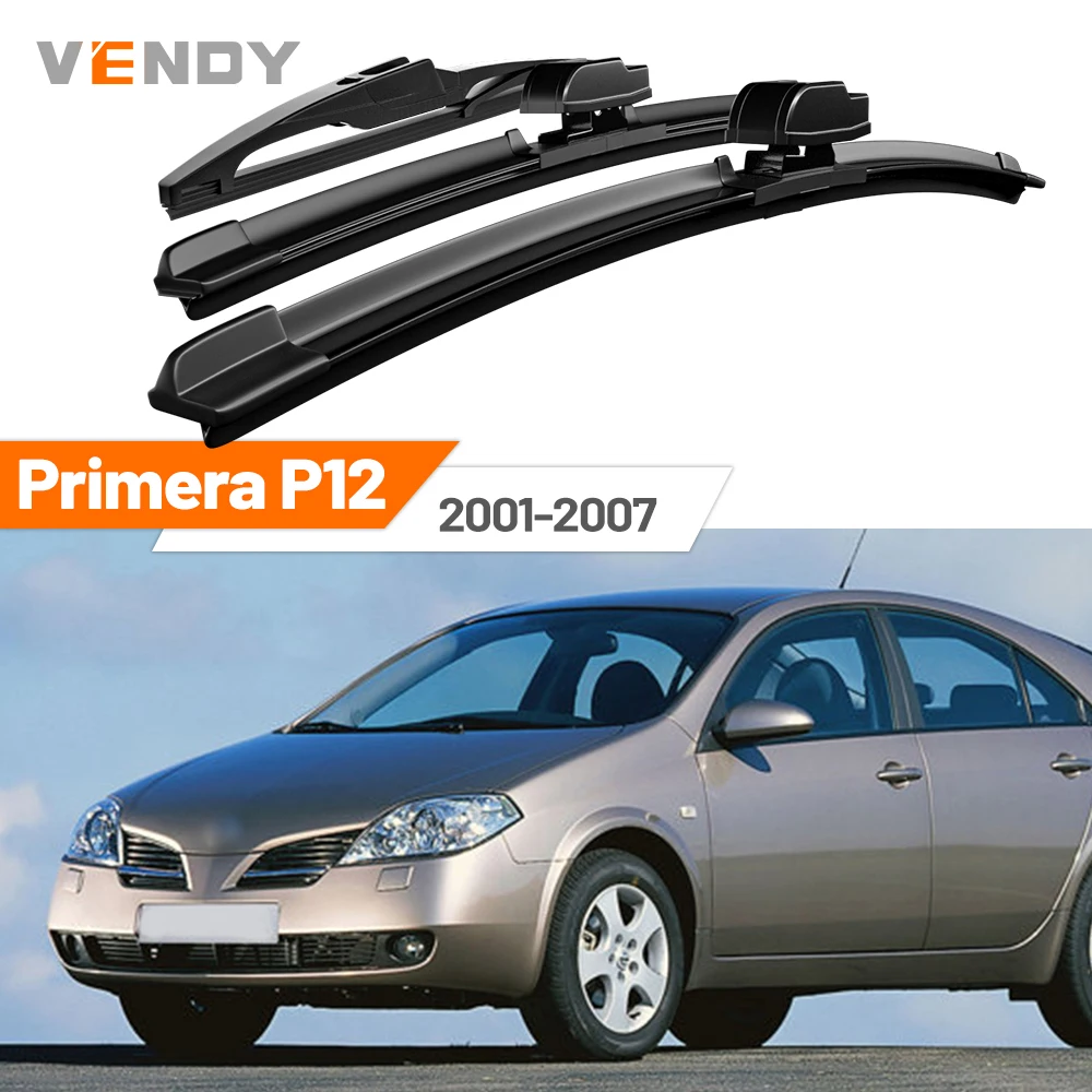 

For Nissan Primera P12 2001-2007 2002 2003 2004 2005 Front & Rear Windshield Wiper Blades Windscreen Wipers Set Accessories