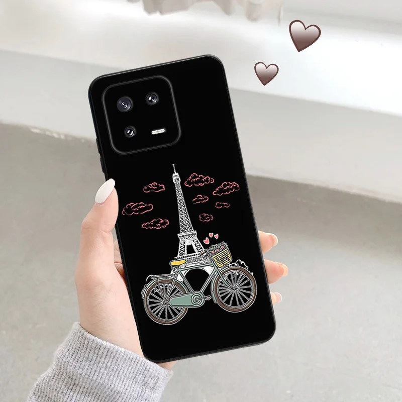 Black Matte Phone Case for Redmi Note12 Note13 4G 5G Xiaomi 13 12 Pro 12C 12X 12T 13C 12S Lite Eiffel Tower Soft Cover image 3