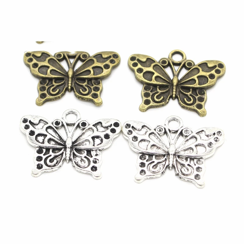 15 pcs vintage Tibetan Silver Plated butterfly Charms Metal  Pendants for Jewelry Making DIY Handmade Craft 25*19 mm 4130C