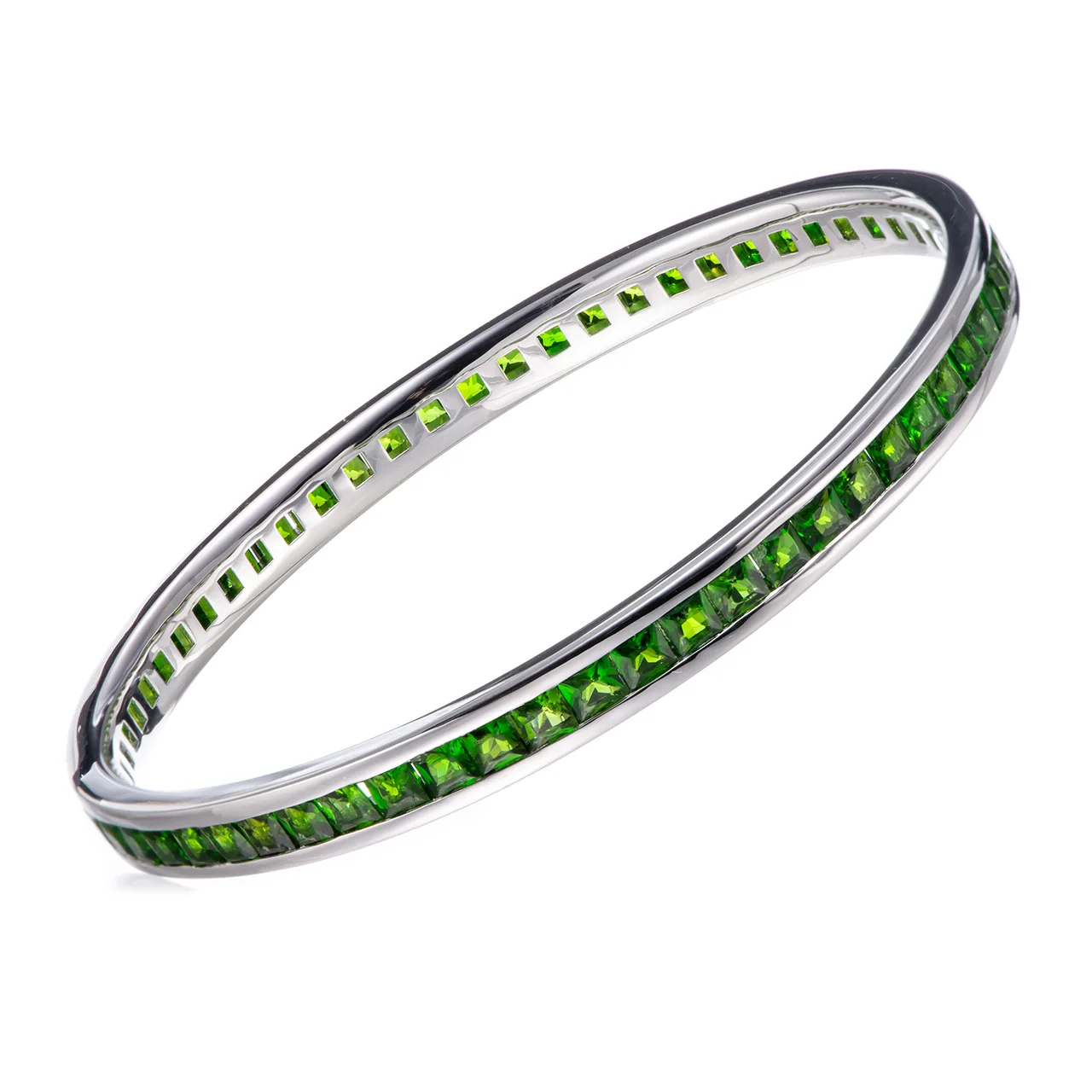 Chrome diopside Rhodium Over Sterling Silver Bangel