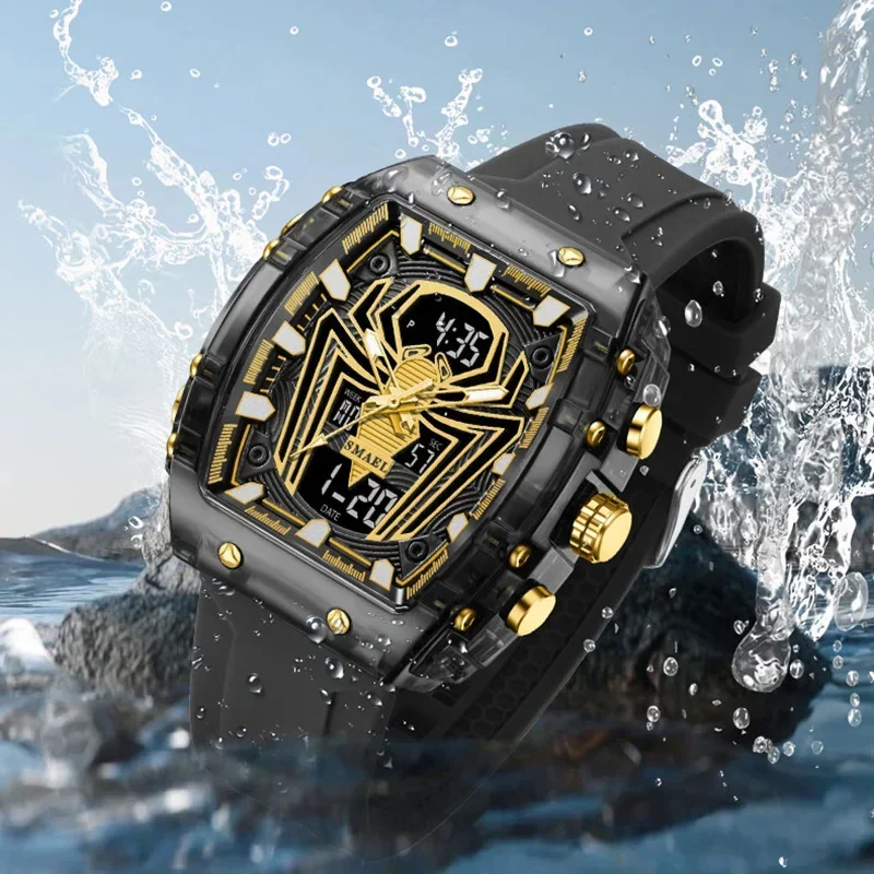 SMAEL 8116 50M 방수 듀얼 디스플레이 LED 야간 조명 레저 학생 전자 시계 새로운 남자 시계 다기능 스포츠