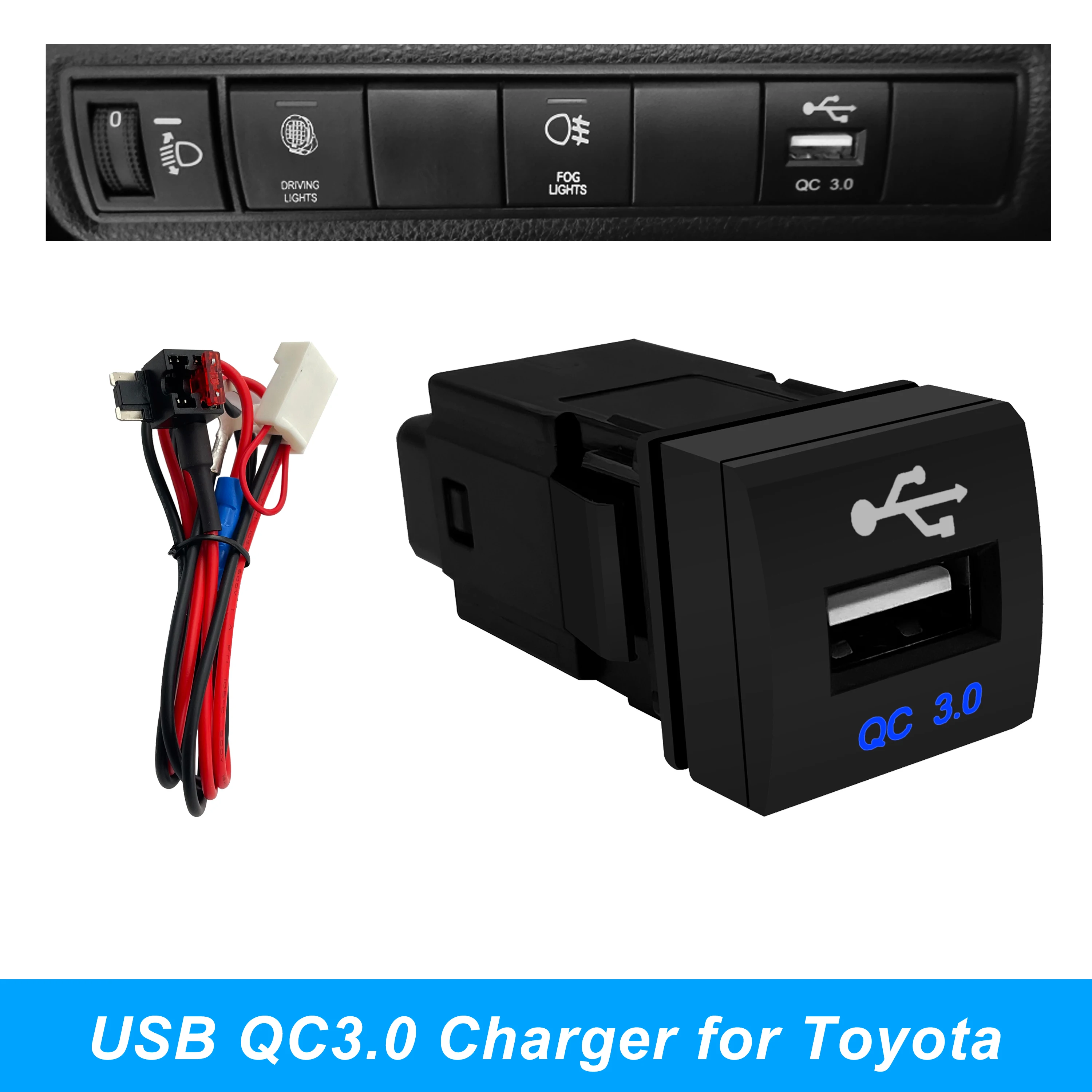 QC 3.0 USB Car Charger Push Switch for Toyota LandCruiser 300s Prado150 Camry V70 2018 RAV4 Corolla Altis 2019 Hiace