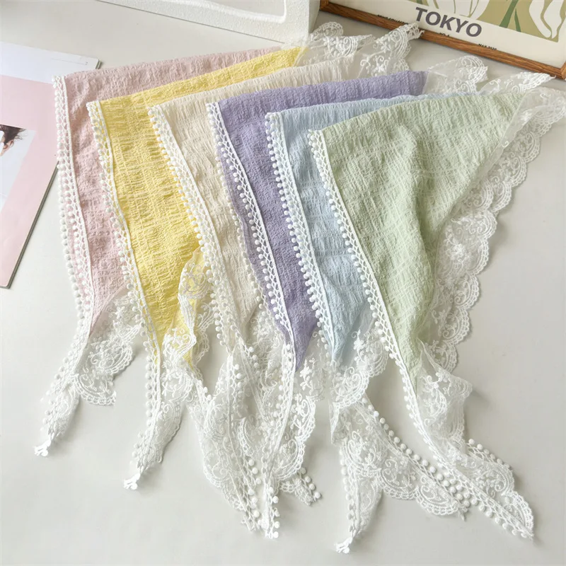 

Pastoral Style Solid Color Lace Triangular Scarf Fashion Women's HeadScarf Hair Accessories Suitable for Travel and Photography