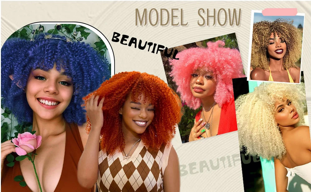 Peluca de pelo sintético corto Afro rizado con flequillo para mujeres negras, 12 pulgadas, pelucas de Cosplay Rubio Natu
