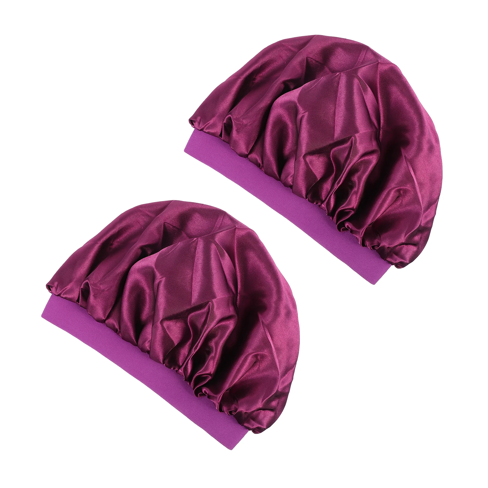 

2pcs High Elasticity Satin Sleeping Cap Wide Side Hair Cover for Women Sleep Bath Oil Treatment Gentle Hair Skin