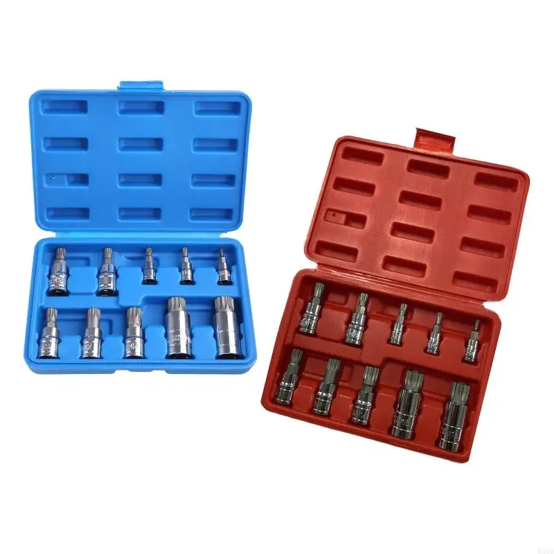 

B46D 10 Pcs 12 Point Triple Square Socket Triple Square Splined Bit Socket Set for Ca