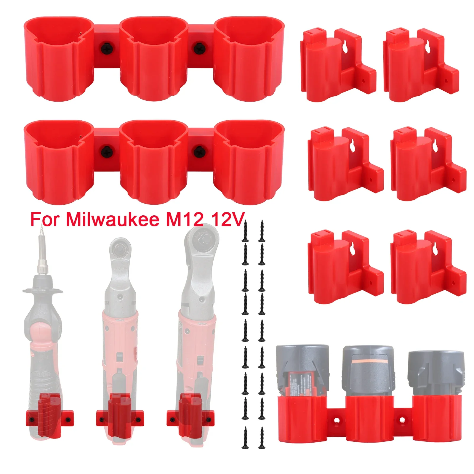 

Держатели для инструментов и аккумуляторов, совместимые с Milwaukee M12 12V, настенный кронштейн для хранения аккумуляторных дрелей и инструментов на полке, для рабочих фургонов