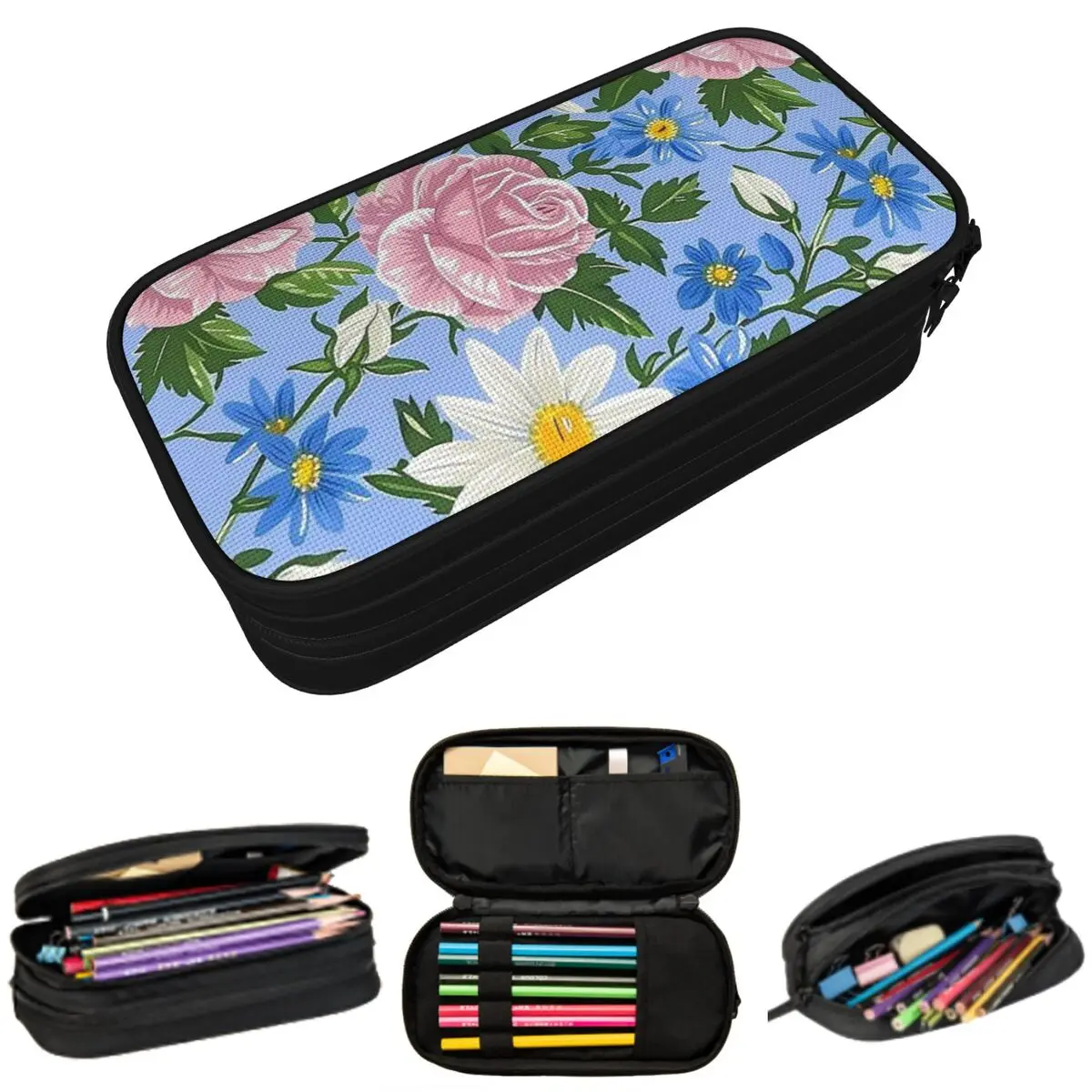 

Floral Bloom Rose Garden Design Pencil Case for Boys Girls School Pen Box Pencil Bag Stationery Supplies Pen Holder Bag