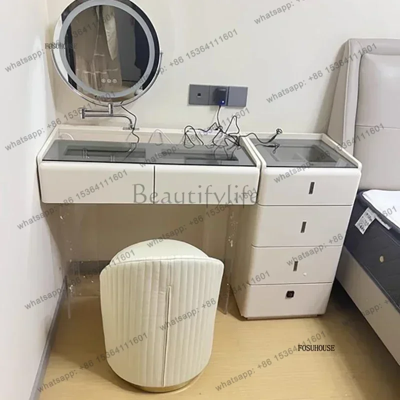 

Luxury Bedroom Dressing Table Cream Style Italian Minimalist Acrylic Dressers Storage Cabinet Integrated Home Makeup Table QQ C