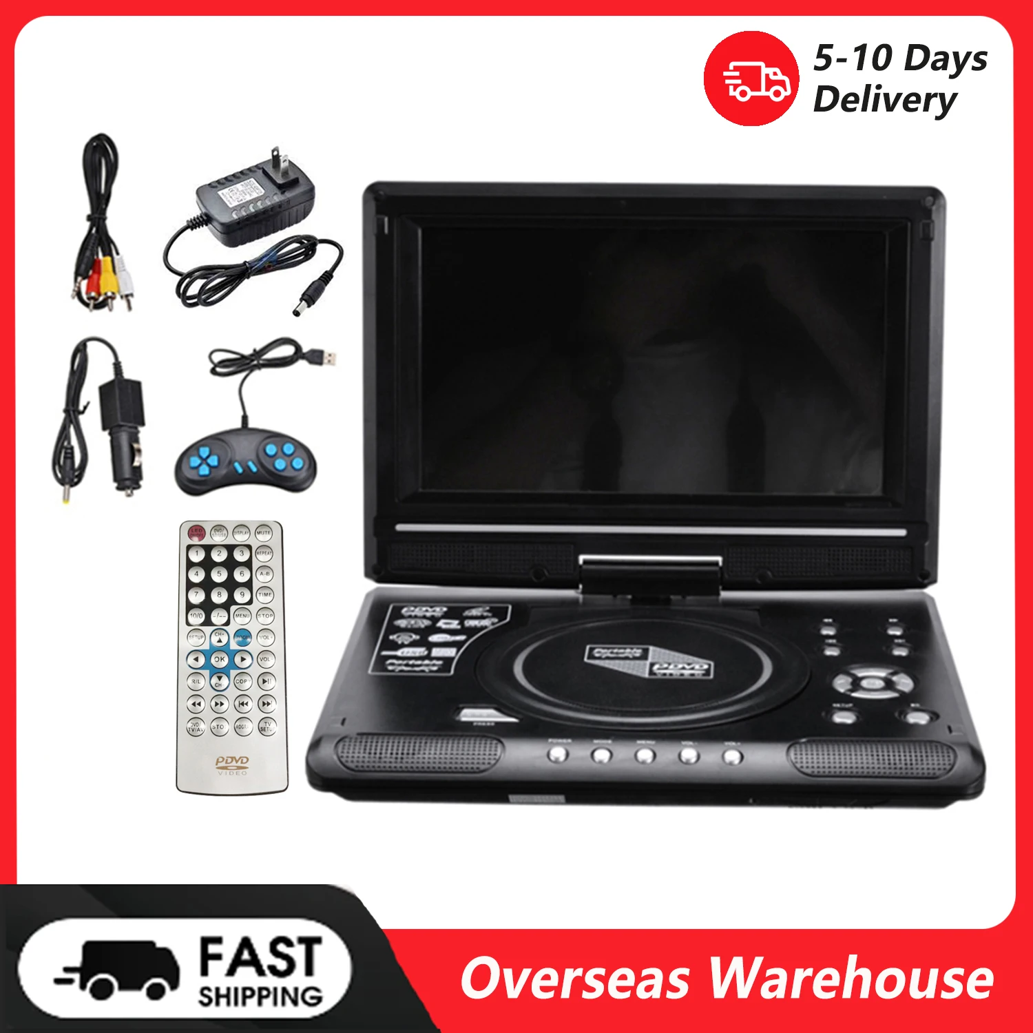 9.8inch 16:9 Widescreen 270° Rotatable LCD Screen Home Car TV DVD Player Portable VCD Compact Disc MP3 Viewer with Game Function