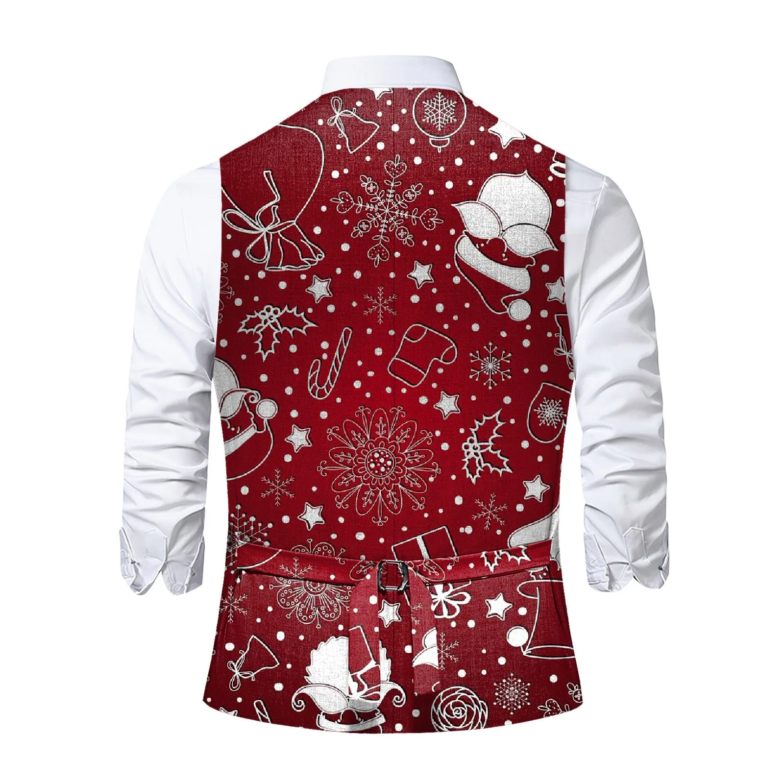 Christmas Snowflakes Printed Pocket Vest Jacket Single Breasted Sleeveless V Neck Blazer Winter Slim Fit Suit Vest for Men