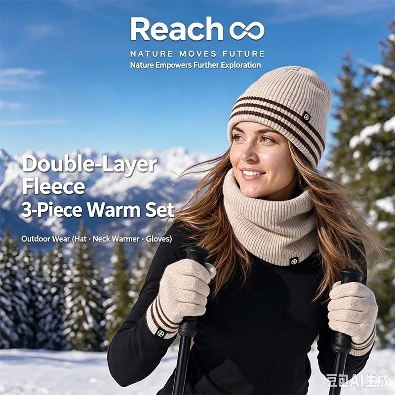 Outdoor Skiing Fashion Knitting Keep Warm Suit Adult Breathable Thicken Clothing Accessories Travel Windproof Three Piece Set