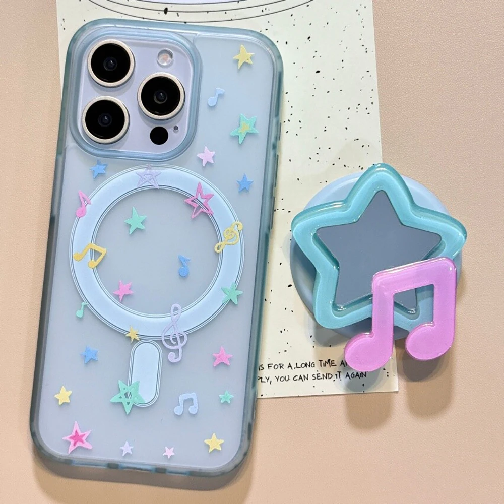 

3D Korean Cute Stars Mirror Magsafe Magnetic Holder Phone Case for Iphone 16pro 15promax 14pro 13 Pro Max Grip Tok Back Cover