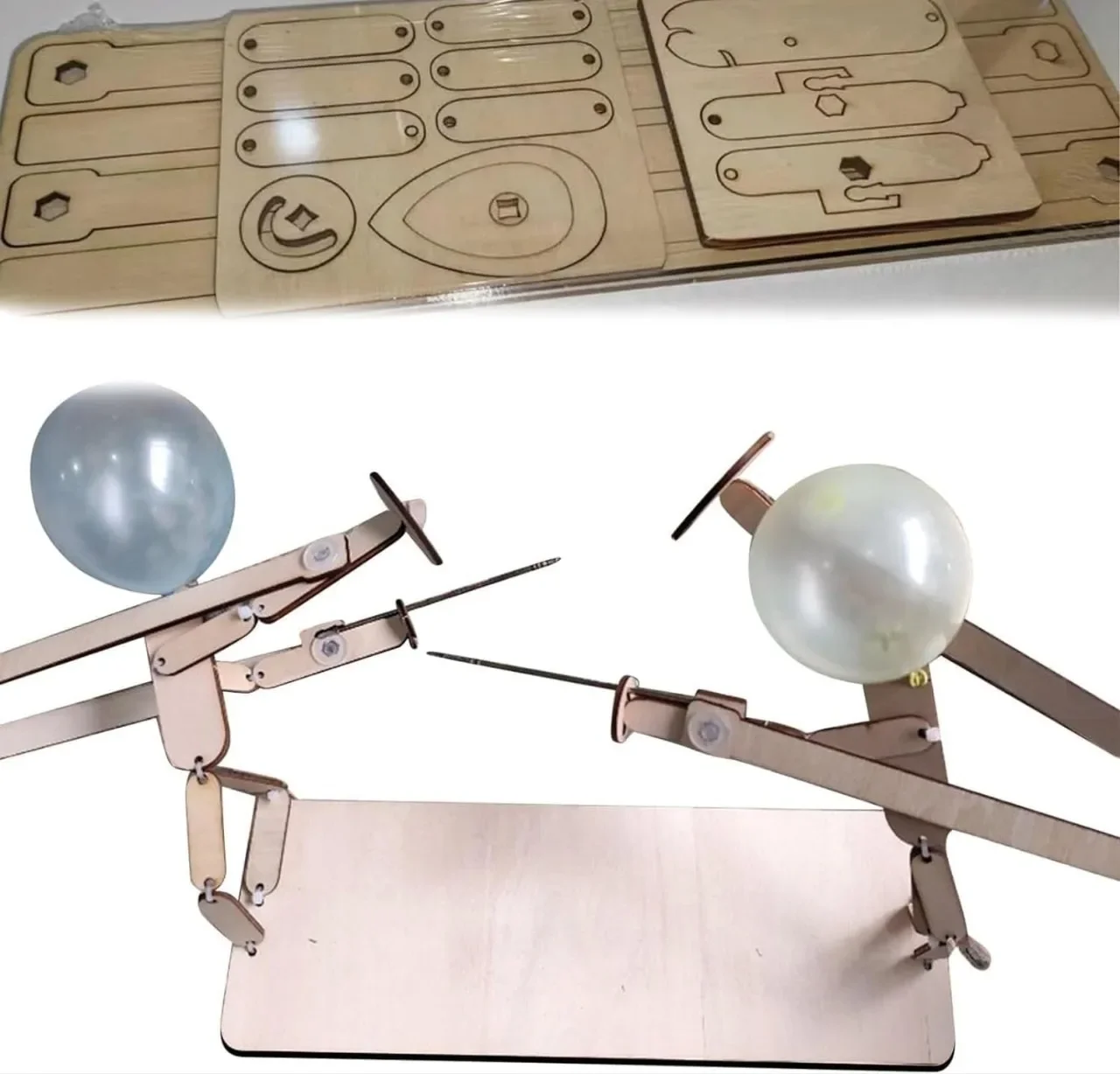 بالون معركة مصنوع يدويًا، سياج خشبي، رأس دمية، مقاتلة خشبية قابلة للنفخ، لعبة معركة بالون سريعة الهدم للاعبين