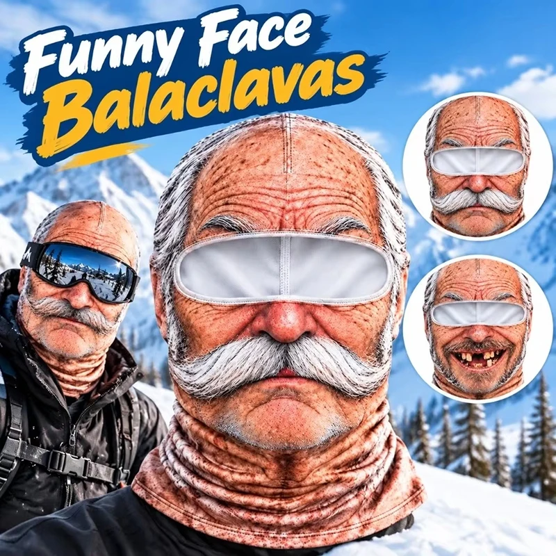 3D Printed Funny Grandpa Face Balaclava Breathable Full Face Cover Novelty Prank Mask Snowmobile Riding Halloween Cosplay Party