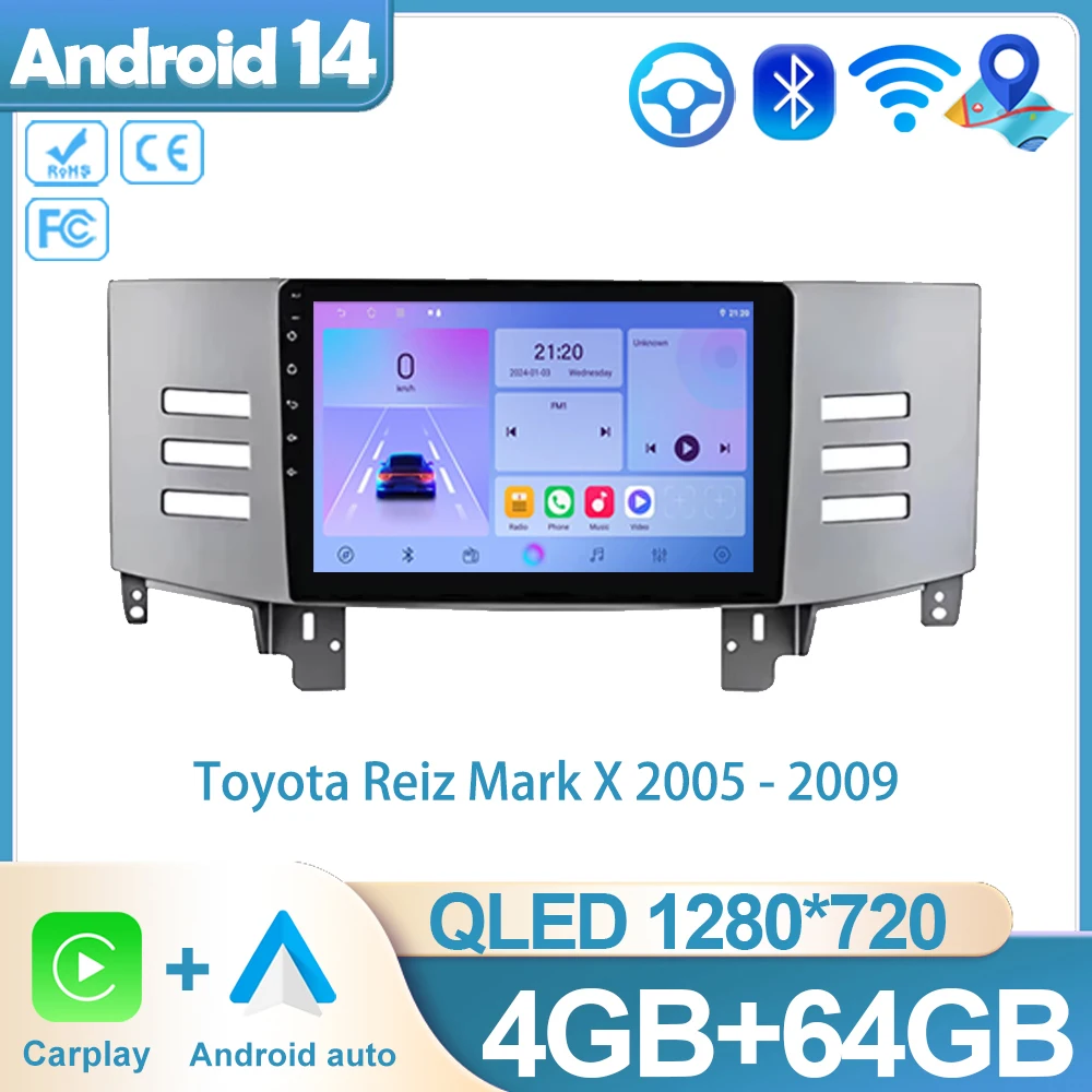 

Android 14 для Toyota Reiz Mark X 2005-2009, мультимедийный плеер, головное устройство Carplay, авторадио, GPS-навигация, стерео, без 2Din DVD BT