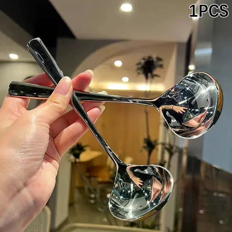 Stainless Steel Soup Spoon Korean Style Large Spoon Long Handled Spoon For Drinking Soup Congee Spoon Restaurant Hotpot Spoon