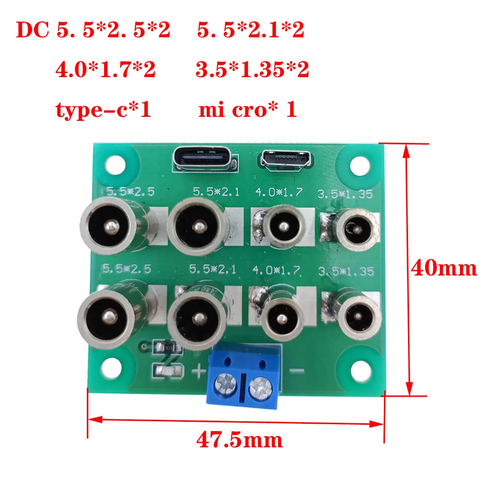 High Current Multi Head Power Supply Base Test Board Distribution Board Hub Parallel Connection Type-C Micro to DC 5521 5525