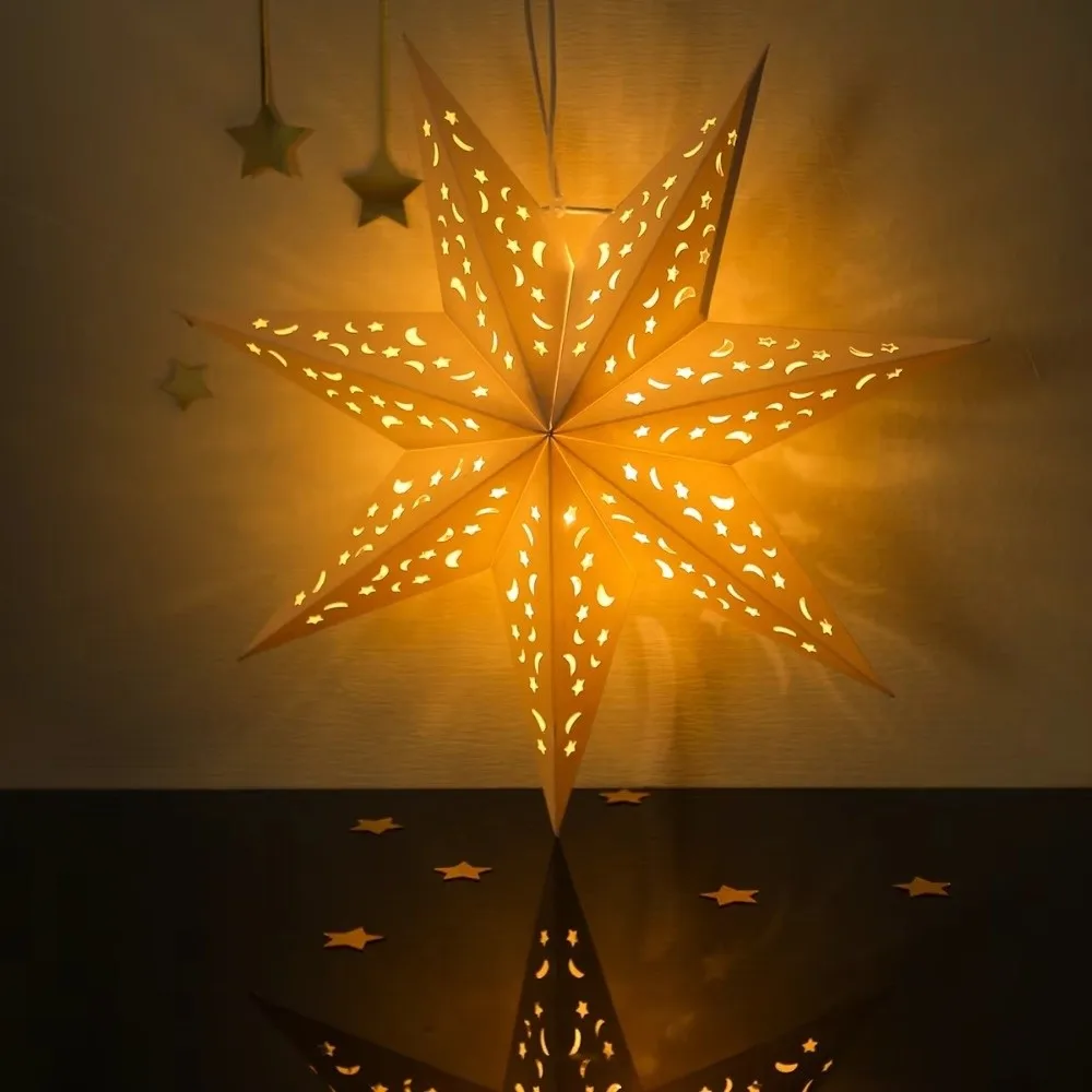 Decoración de Año Nuevo, colgantes de estrellas caladas, cubierta de luz navideña de papel Eid Mubarak, rejilla de ventana, decoraciones para el hogar