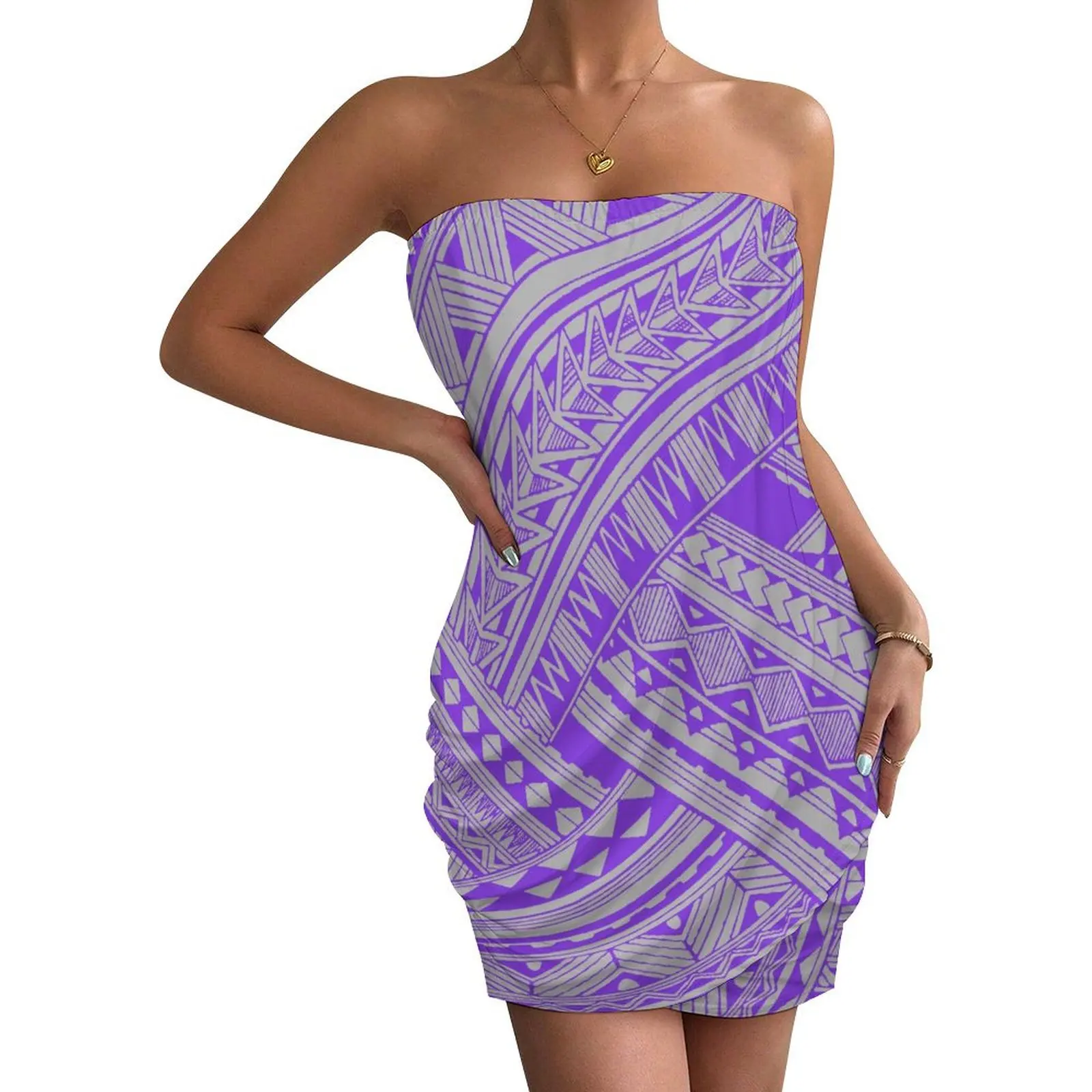 Hawaii-Kleid: Polynesian Tribal Sexy Kleid, Urlaubskleidung, Strandkleid, bedrucktes Chiffonkleid, hawaiianisches schlankes individuelles Muster