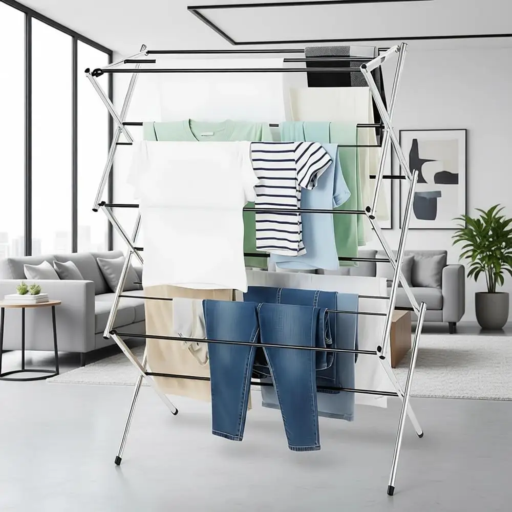 

Collapsible Portable Drying Rack for Clothes, Lingerie, Towels, and Linens - Chrome Metal Finish
