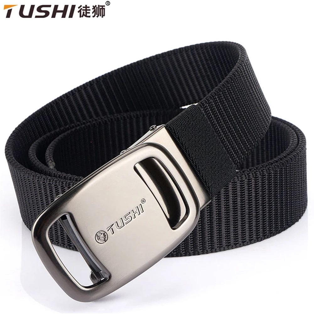 TUSHI Metal Automatic Buckle Nylon Army Male Outdoor Hunting Tactical Belt Mens Military Waist Canvas Belts High Quality Strap