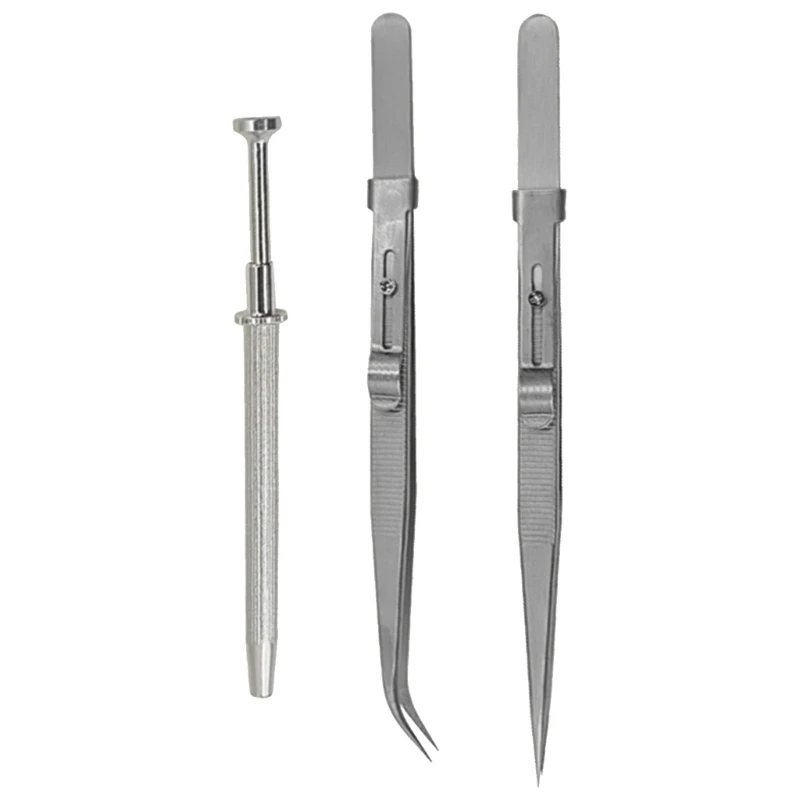 3Pcs Metal Jewellery Tools Set Stainless Steel Tweezers for Gemstones Handling N2UE