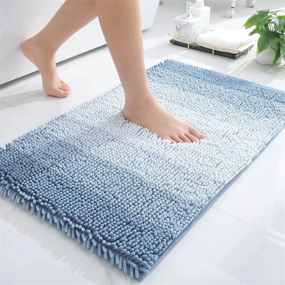 

Kitinjoy Chenille Striped Bathroom Rug Mat Extr Thick Absorbent Bath Rug Non-Slip Soft Plush Shaggy Bath Carpet Machine Wash Mat