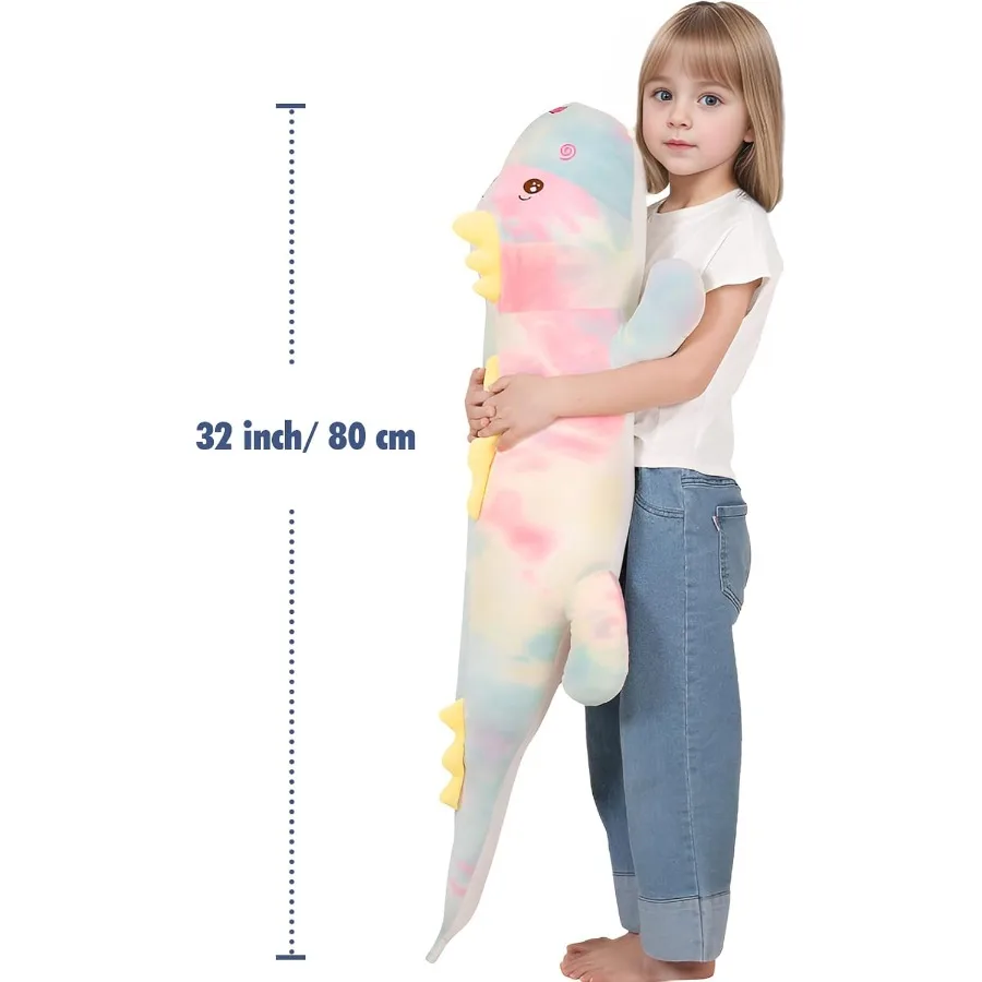 32inch Giant Colorful Dinosaurs Plush Toys Body Pillow Cute Dinosaur Stuffed Animals Doll Soft Big Dinosaur Plushies Gift for B