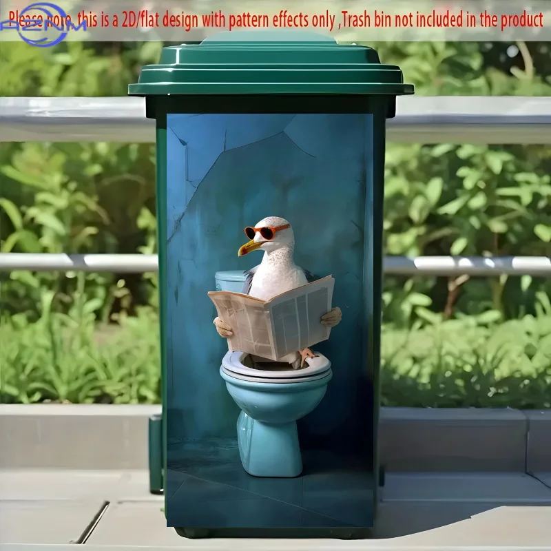 1PC[2D Flat Printing] 1pc Trash Can Sticker × Cm Seagull Reading Newspaper Theme Design on Toilet Canvas Wall Sticker Decorati